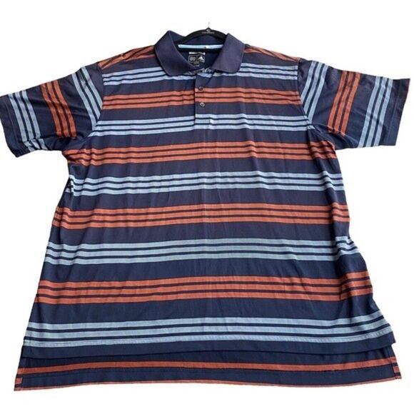 Adidas Golf Polo Shirt Mens Striped ClimaCool Athletic Casual Blue Orange Size L - Picture 1 of 6